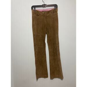 Luciano Barbera women’s size 2 brown leather pants, pockets, button fly4
